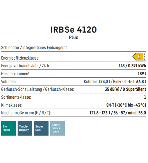 LIEBHERR利勃海尔 IRBSe 4120  生物养鲜 嵌入式单门冰箱